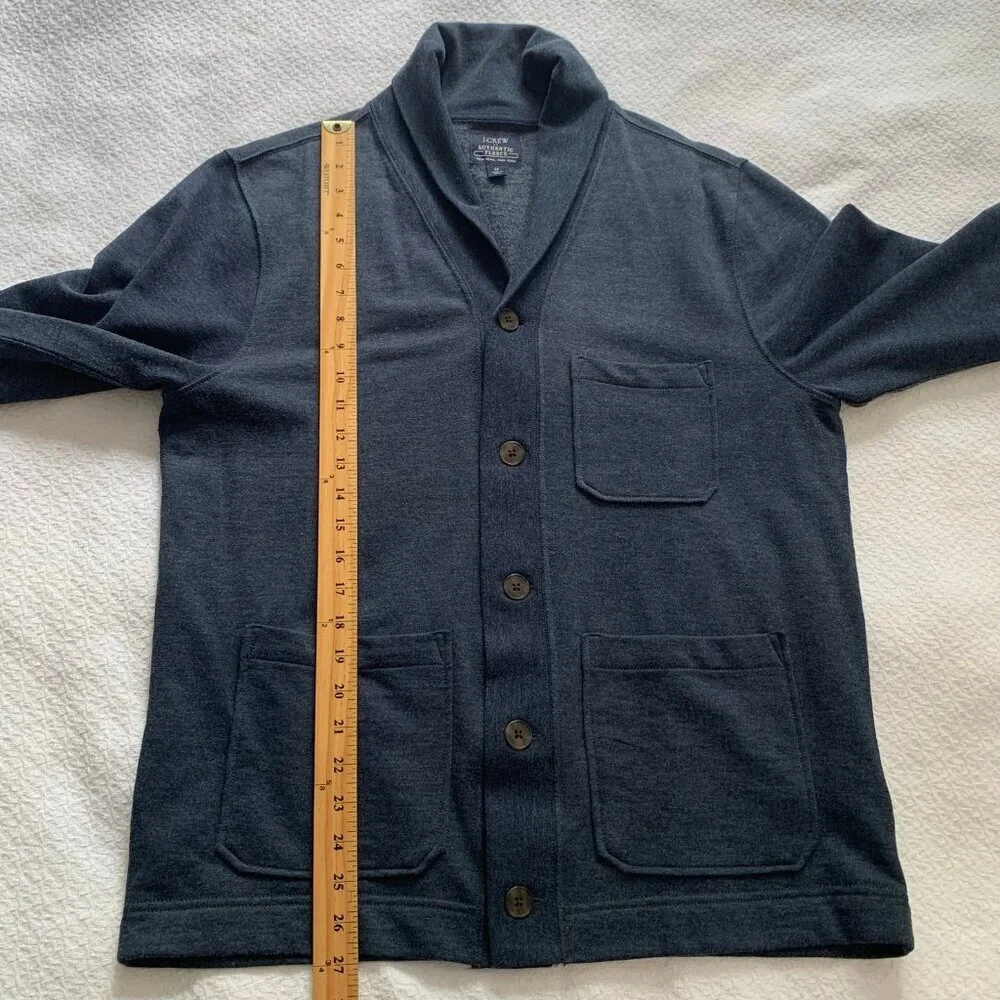 J. Crew Authentic Fleece Shawl Collar Cardigan Mens‎ Medium Blue Heather Button